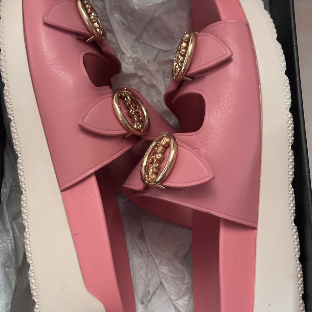 COACH Leather Sandals with Gold Accent